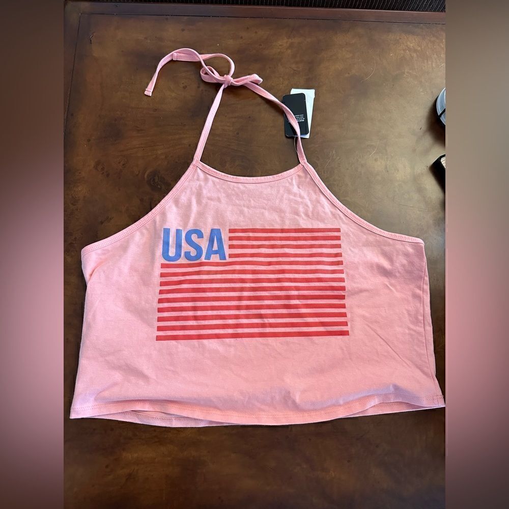 IML Women's USA Flag Patriotic Halter Top USA Cropped Top NWOT Size L XL or XXL - Picture 2 of 10